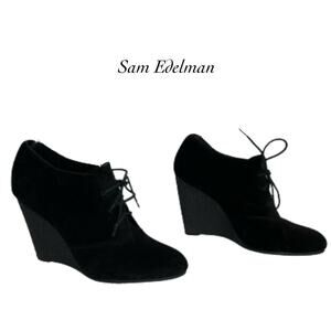Sam Edelman Effie Black Suede Wedge Bootie Boots Size 8 1/2